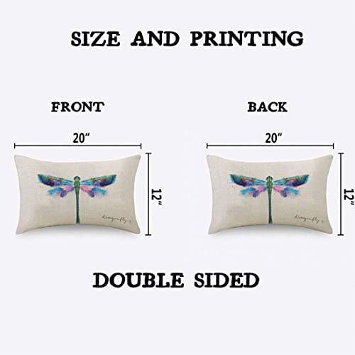 Colorful Dragonfly Pillow Covers 12x20 Inch Ink Blue Dragonfly