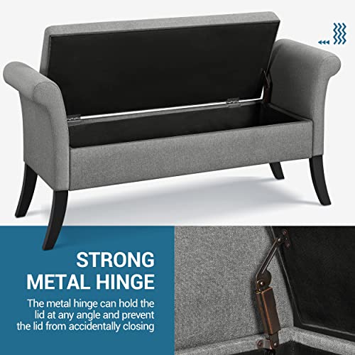 Yaheetech 52in Ottoman Bench Folding Storage Ottoman Bench Tufted Fabric Entryway Bench with Arms Footstool with Large Storage Foot Rest Seat Rolled Arms Cushioned Ottoman Light Gray