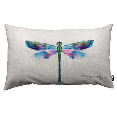 Colorful Dragonfly Pillow Covers 12x20 Inch Ink Blue Dragonfly