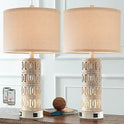 RORIANO Set of 2 Resin Vintage Table Lamps for Bedroom, Hollow Night Light Devise with USB Charging Ports, Farmhouse Rustic Retro Bedside Lamps for Nightstand Living Room (2 Bulbs Included)
