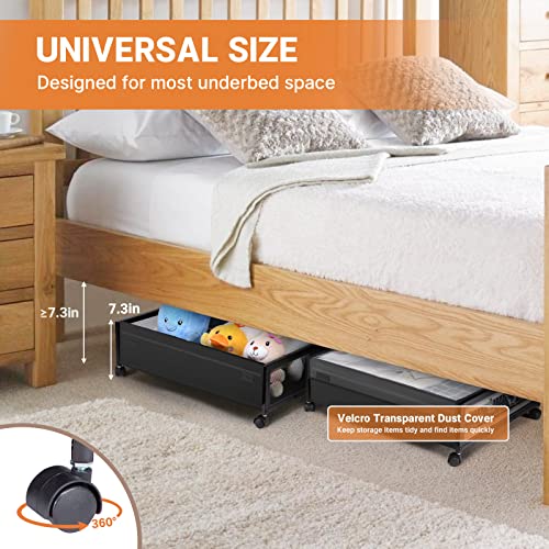 Fulpower Under Bed Storage with Wheels, 2 Pack Under Bed Storage Containers, Large Under Bed Rolling Storage with Lid, Bedroom Storage Organizer for Clothes, Shoes,Toys, Books, Blankets BLACK