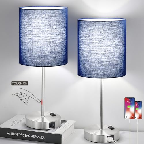 𝟮𝟬𝟮𝟯 𝗡𝗘𝗪 Set of 2 Touch Control Table Lamps with 2 USB & AC Outlet, 3-Way Dimmable Bedside Nightstand Lamps for Bedroom, 800 Lumens 5000K Daylight Bulbs Included
