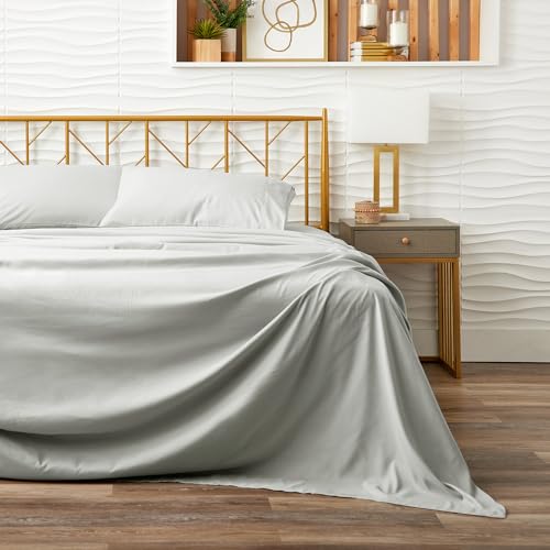 Cosy House Collection Luxury Bamboo Sheets - Blend of Rayon Derived from Bamboo - Cooling & Breathable, Silky Soft, 16-Inch Deep Pockets - 4-Piece Bedding Set - Queen, Silver