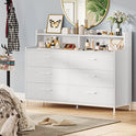 Hasuit 6 Drawers Double Dresser with Shelves, Wide Chest of Drawers, White Dresser for Bedroom