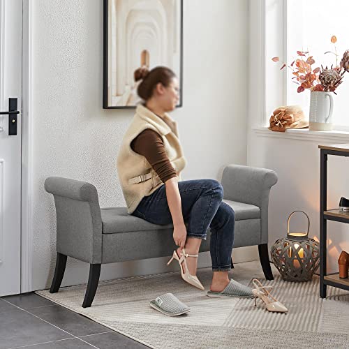 Yaheetech 52in Ottoman Bench Folding Storage Ottoman Bench Tufted Fabric Entryway Bench with Arms Footstool with Large Storage Foot Rest Seat Rolled Arms Cushioned Ottoman Light Gray