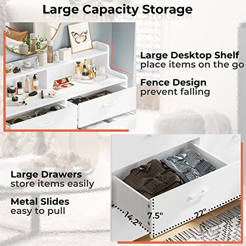 Hasuit 6 Drawers Double Dresser with Shelves, Wide Chest of Drawers, White Dresser for Bedroom