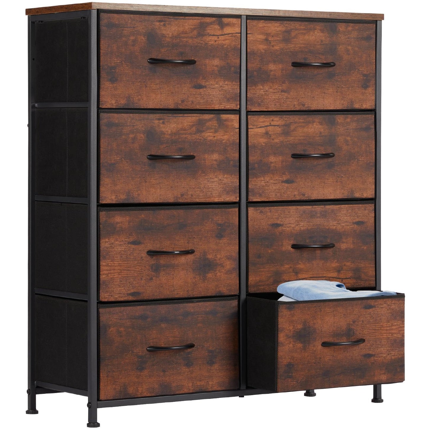 Dresser, Dresser for Bedroom Drawer Organizer Storage Drawers, Fabric Storage Tower with 8 Drawers, Chest of Drawers with Steel Frame, Wood Top